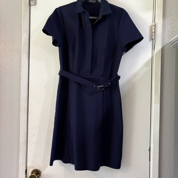 MAGASCHONI Navy Blue Shirt Dress Collared Belted Preppy Career Plus Size Stretch - Picture 1 of 10